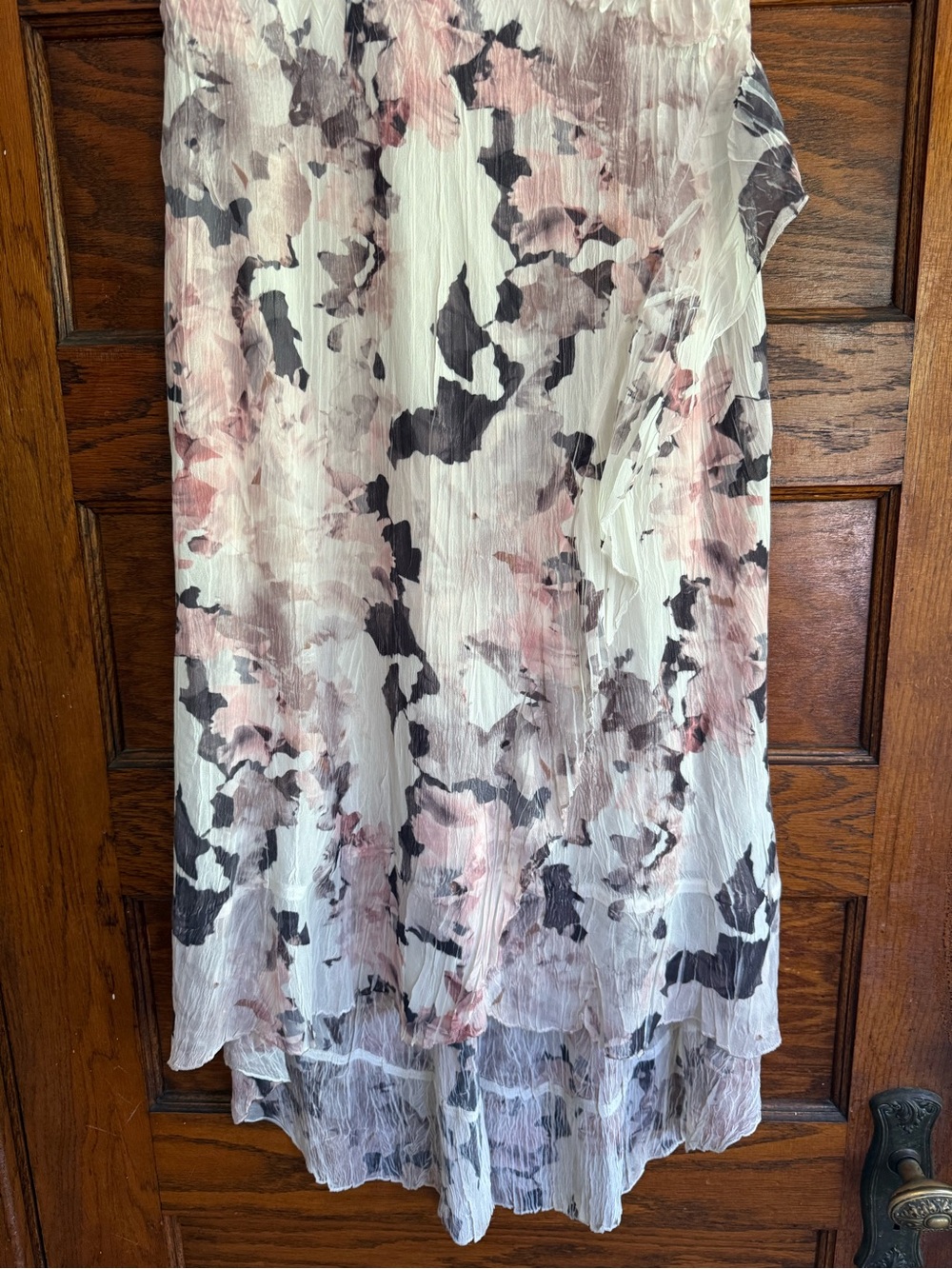 KOMAROV Ruffle High Low Hem Sleeveless Crinkle Fabric V Neck Midi Dress L - Picture 3 of 11